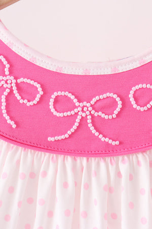 Pink bow pearl ruffle pants set