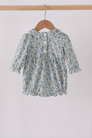 Sage Floral Smocked Bow Bubble