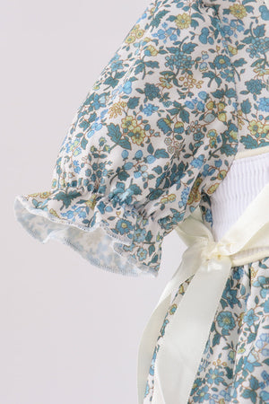 Sage Floral Blessed Smocked Ruffle Bubble