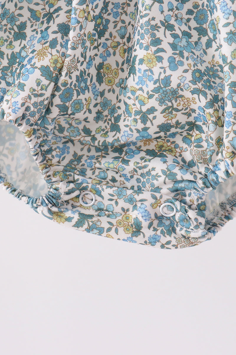 Sage Floral Blessed Smocked Ruffle Bubble