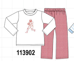 Red Football Embroidery Pants Set