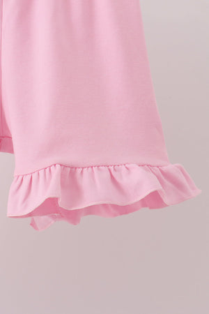 Pink Football Applique Ruffle Shorts Set