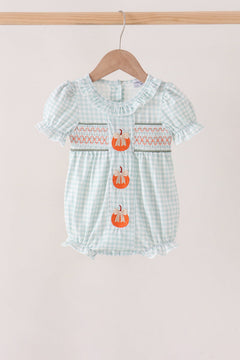 Sage pumpkin smocked gingham bubble