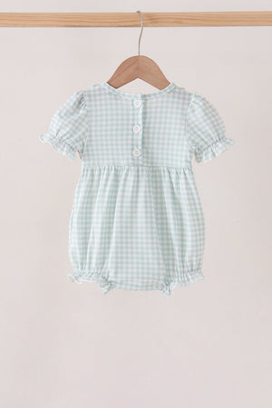 Sage pumpkin smocked gingham bubble