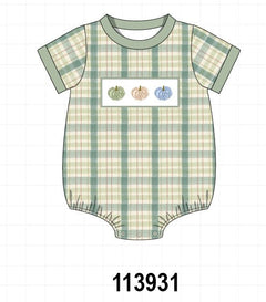 Green Pumpkin Embroidery Plaid Bubble