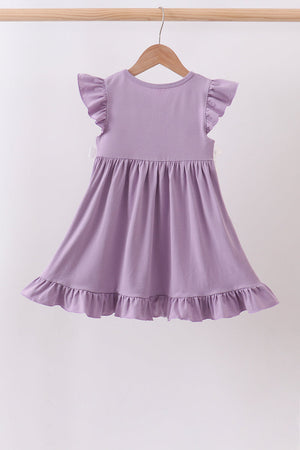 Purple character embroidery ruffle dress