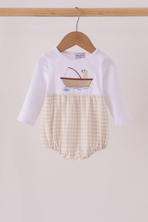 Khaki Puppy Fishing Embroidery Bubble