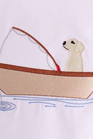 Khaki Puppy Fishing Embroidery Pants Set