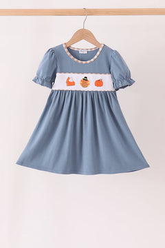 Blue turkey pumpkin embroidery dress