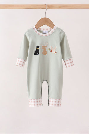 Sage hunting embroidery romper