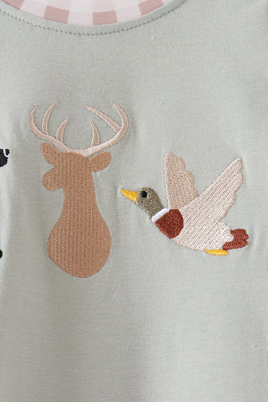 Sage hunting embroidery romper