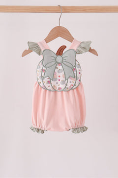 Pink pumpkin bow applique ruffle bubble