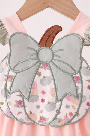 Pink pumpkin bow applique ruffle bubble