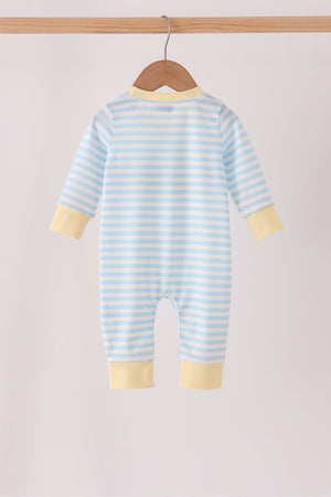 Blue airplane embroidery stripe romper