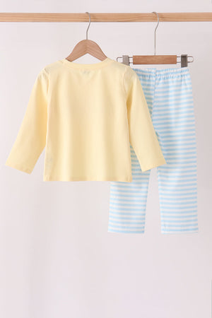 Blue airplane embroidery stripe pants set