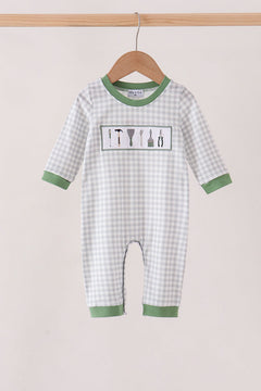 Green tools embroidery romper