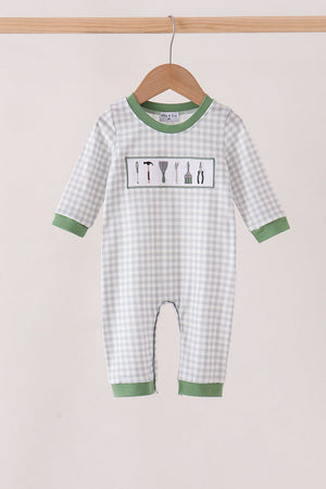 Green tools embroidery romper