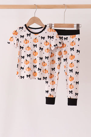 Bow pumpkin bamboo pajama set