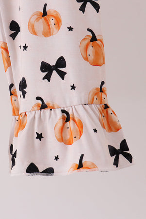 Bow pumpkin bamboo ruffle pajama set