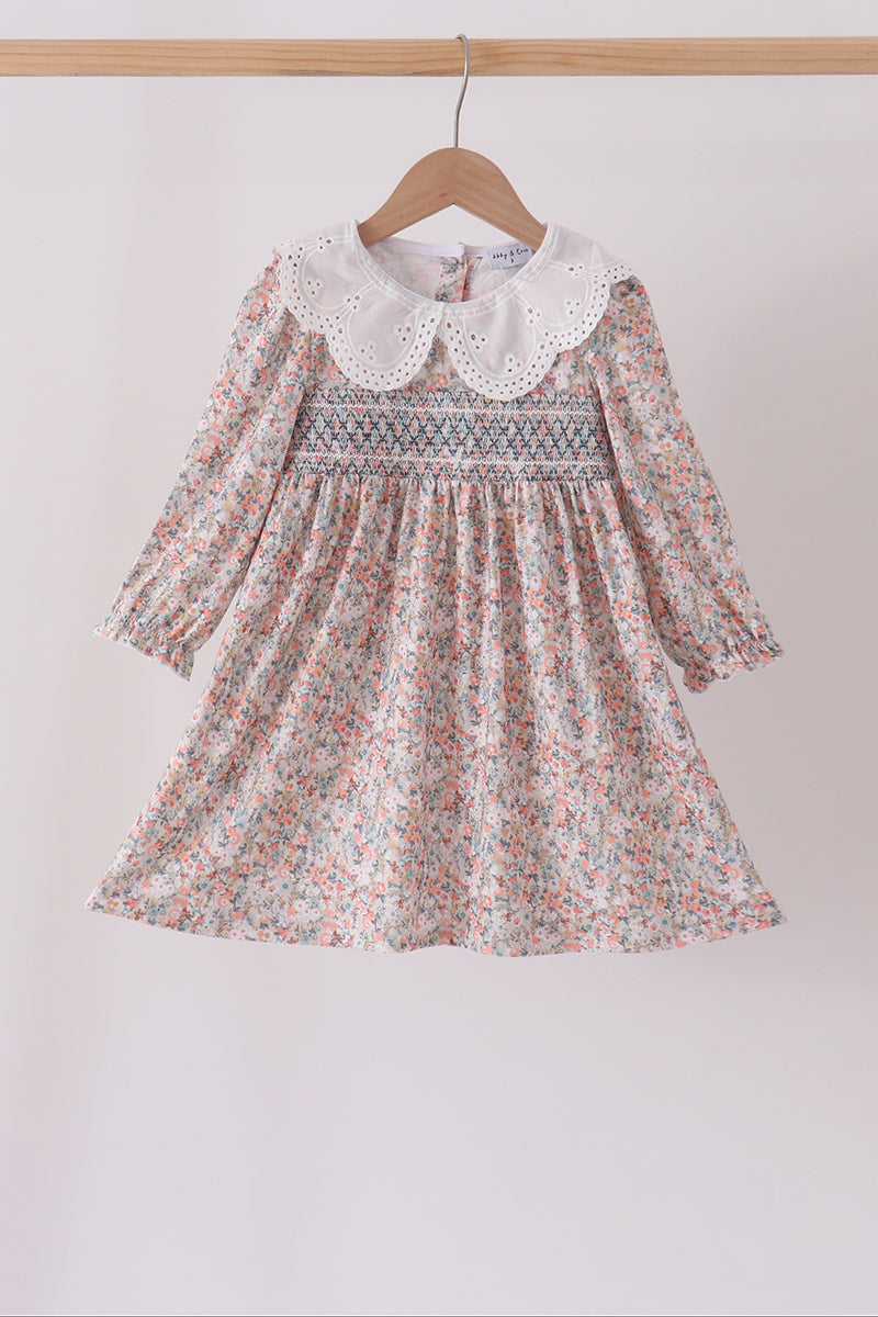Floral smocked lace dress