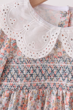 Floral smocked lace dress