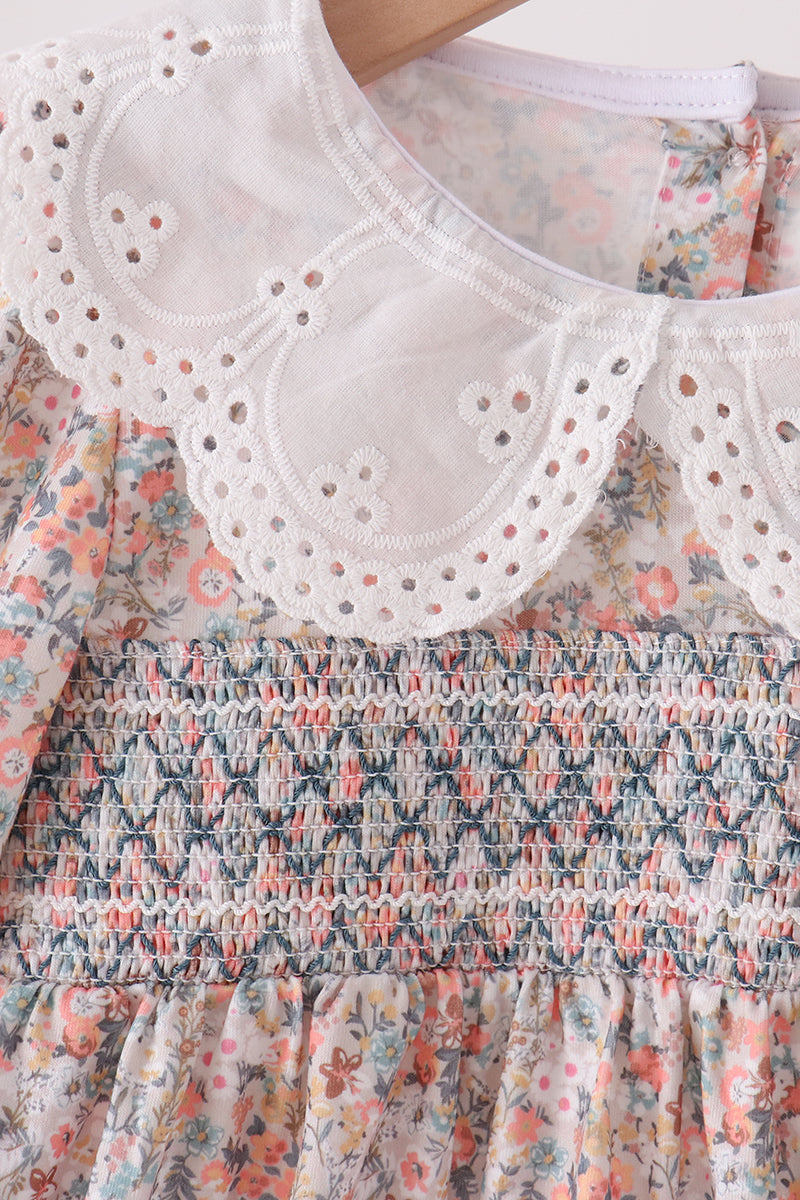 Floral smocked lace dress