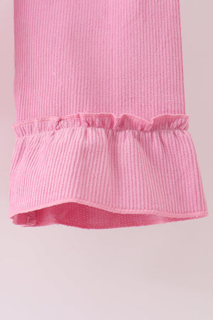 Pink corduroy lace smocked ruffle pants set