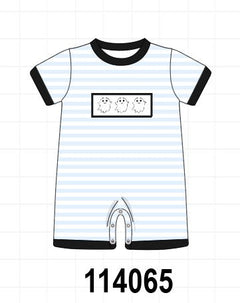 Blue Ghost Embroidery Stripe Romper