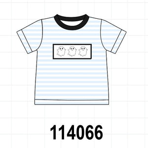Blue Ghost Embroidery Stripe Top