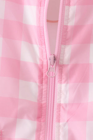 Pink floral embroidery gingham raincoat