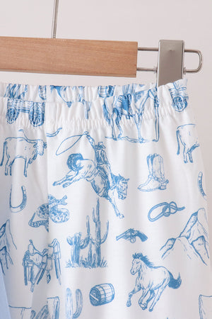 Blue Cowboy Smocked Pants Set