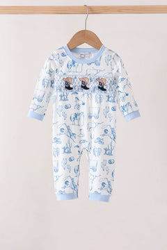 Blue Cowboy Smocked Romper