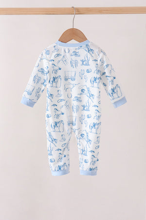 Blue Cowboy Smocked Romper