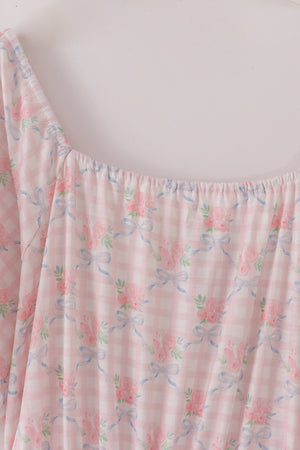 Pink floral print mom dress