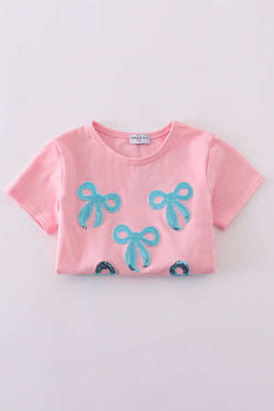 Pink bow sequin mom&me top