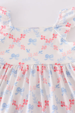 Blue bow lattice print mom&me dress