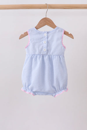 Blue Bow Embroidered Stripe Bubble