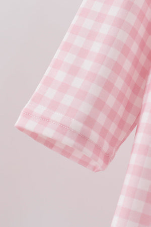 Pink plaid print turkey embroidery girl set