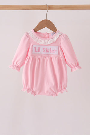 Pink Lil sister embroidery ruffle bubble