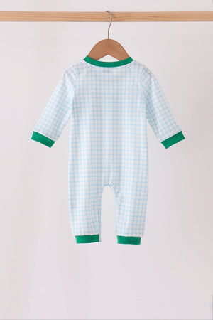 Blue Plaid Gingerbread Embroidery Romper