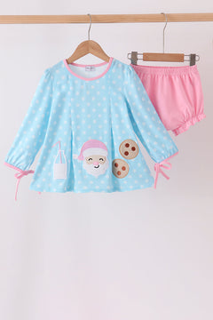 Blue Milk Santa Cookies Ruffle Bloomer Set