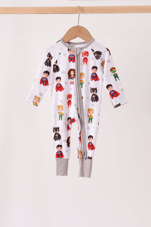 Grey character bamboo zipper romper