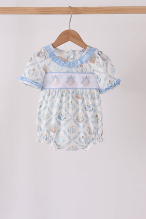 Blue pumpkin embroidery ruffle bubble