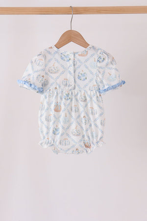 Blue pumpkin embroidery ruffle bubble
