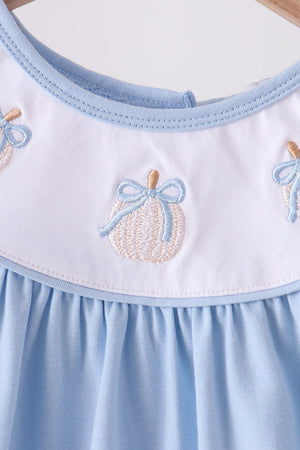 Blue pumpkin embroidery ruffle bloomer set