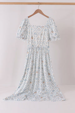 Blue pumpkin ruffle mom dress