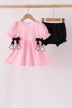 Pink ghost applique stripe bloomer set