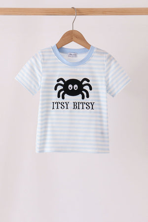 Blue stripe spider embroidery top