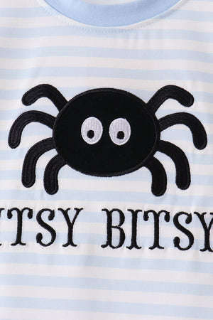 Blue stripe spider embroidery top