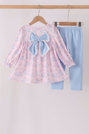 Pink floral bow pants set
